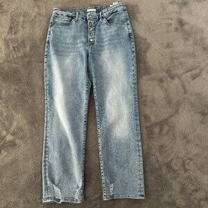 Good American Good Legs High Rise Straight Leg Jeans 12/31 Light Wash Button Fly